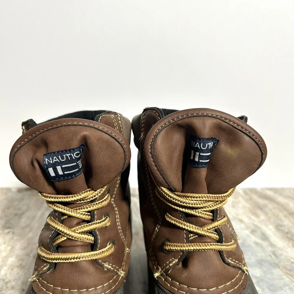 Nautica Channing Boys Brown Duck Boots Casual Rain Boots Size 4
